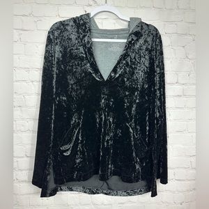 Juicy Couture long sleeved V neck velvet black pullover‎ hooded tunic sz M EUC